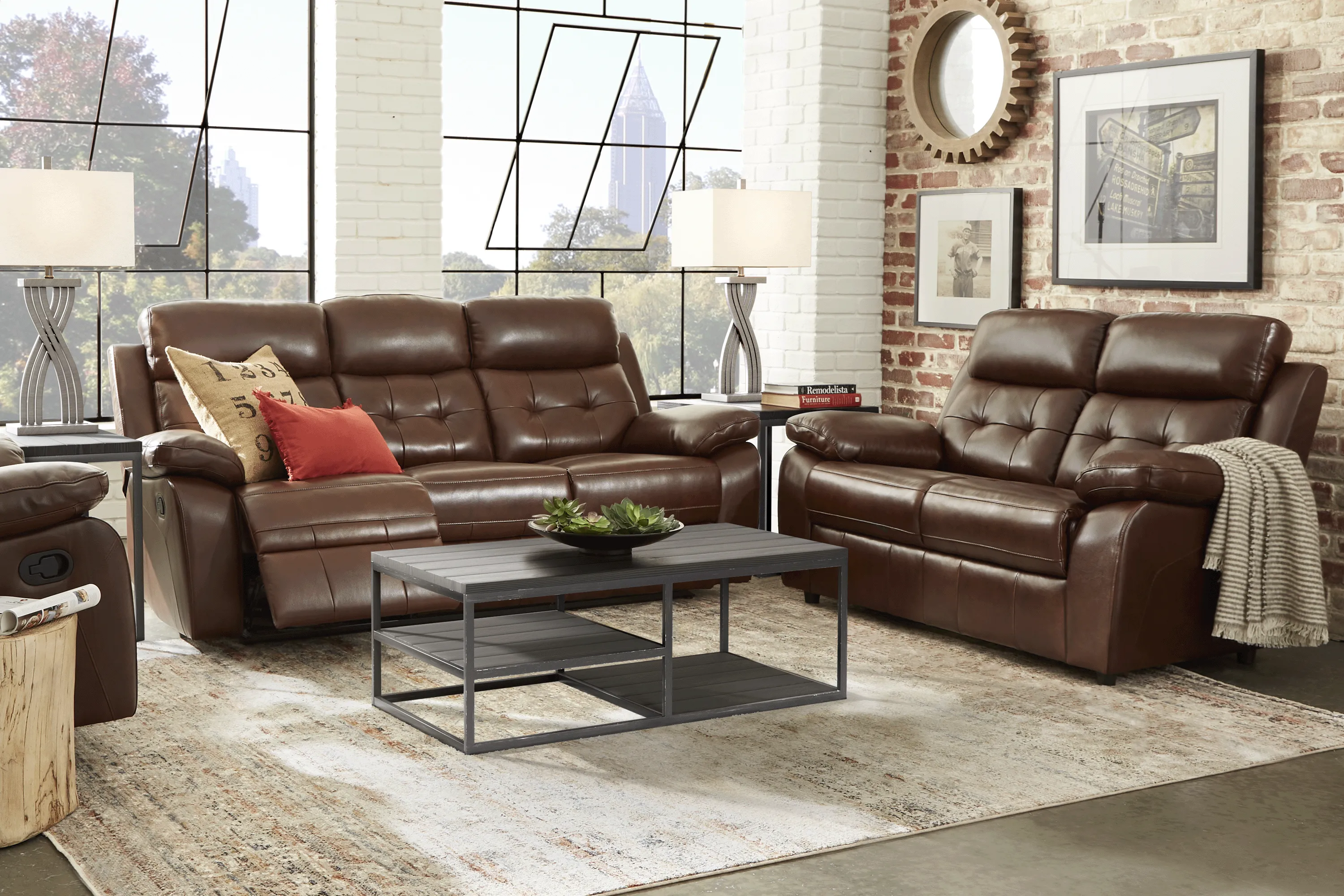 Antonin 7 Pc Brown Leather Non-Power Reclining Living Room Set