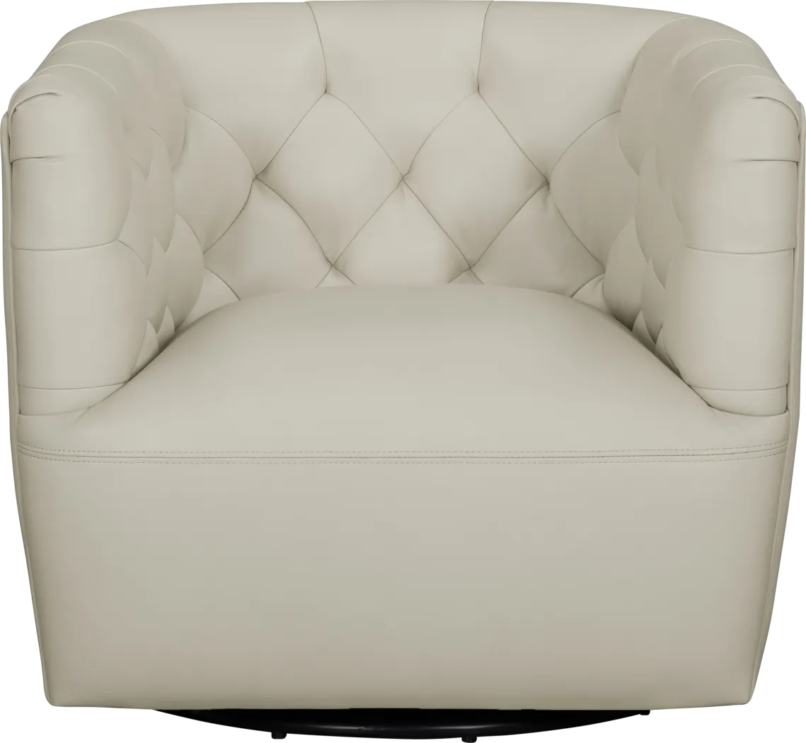 Antonio Beige Leather Swivel Chair - Thumbnail - Image 2