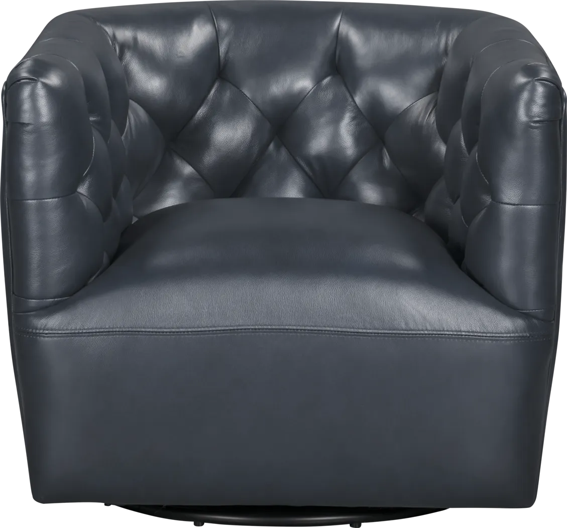 Antonio Blue Leather Swivel Chair - Thumbnail - Image 2