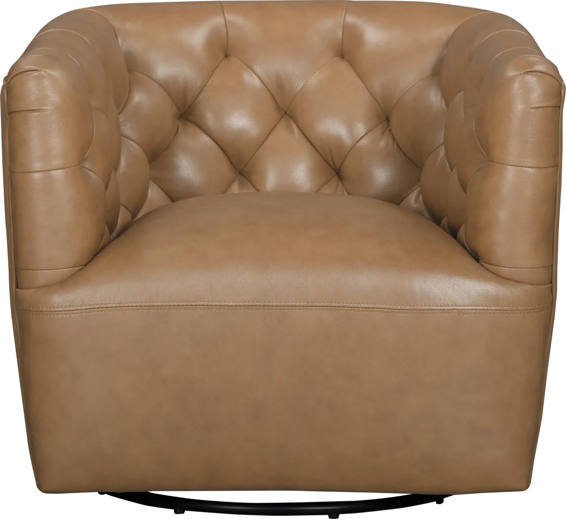 Antonio Camel Leather Swivel Chair - Thumbnail - Image 2