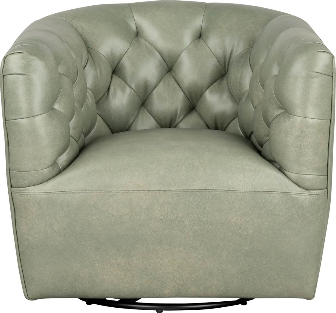 Antonio Sage Green Leather Swivel Chair - Thumbnail - Image 2