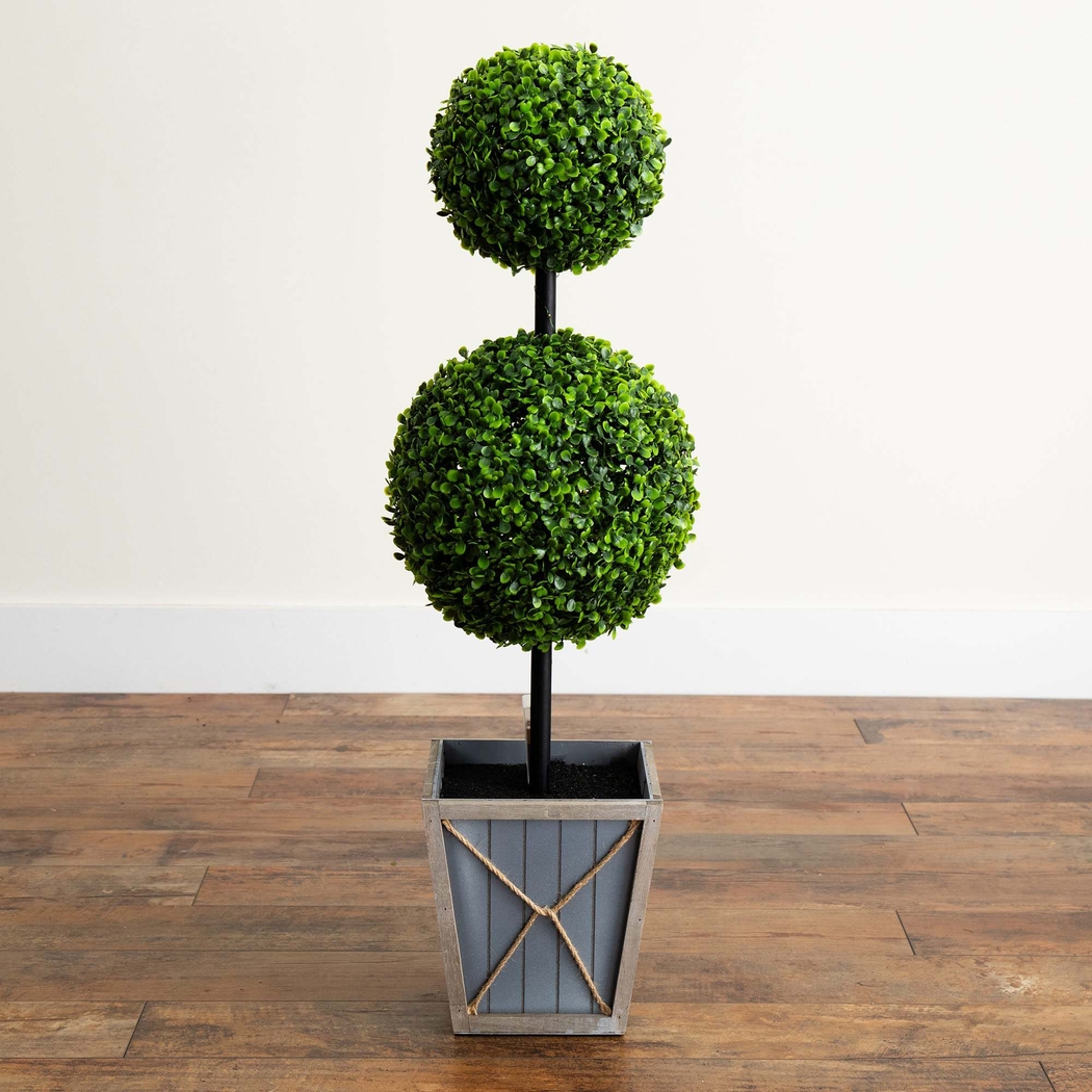 Appleberry II Green Artificial Double Ball Boxwood Topiary - Thumbnail - Image 2