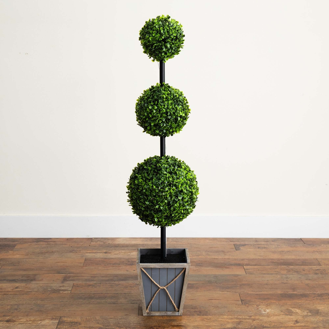 Appleberry III Green Artificial Triple Ball Boxwood Topiary - Thumbnail - Image 2