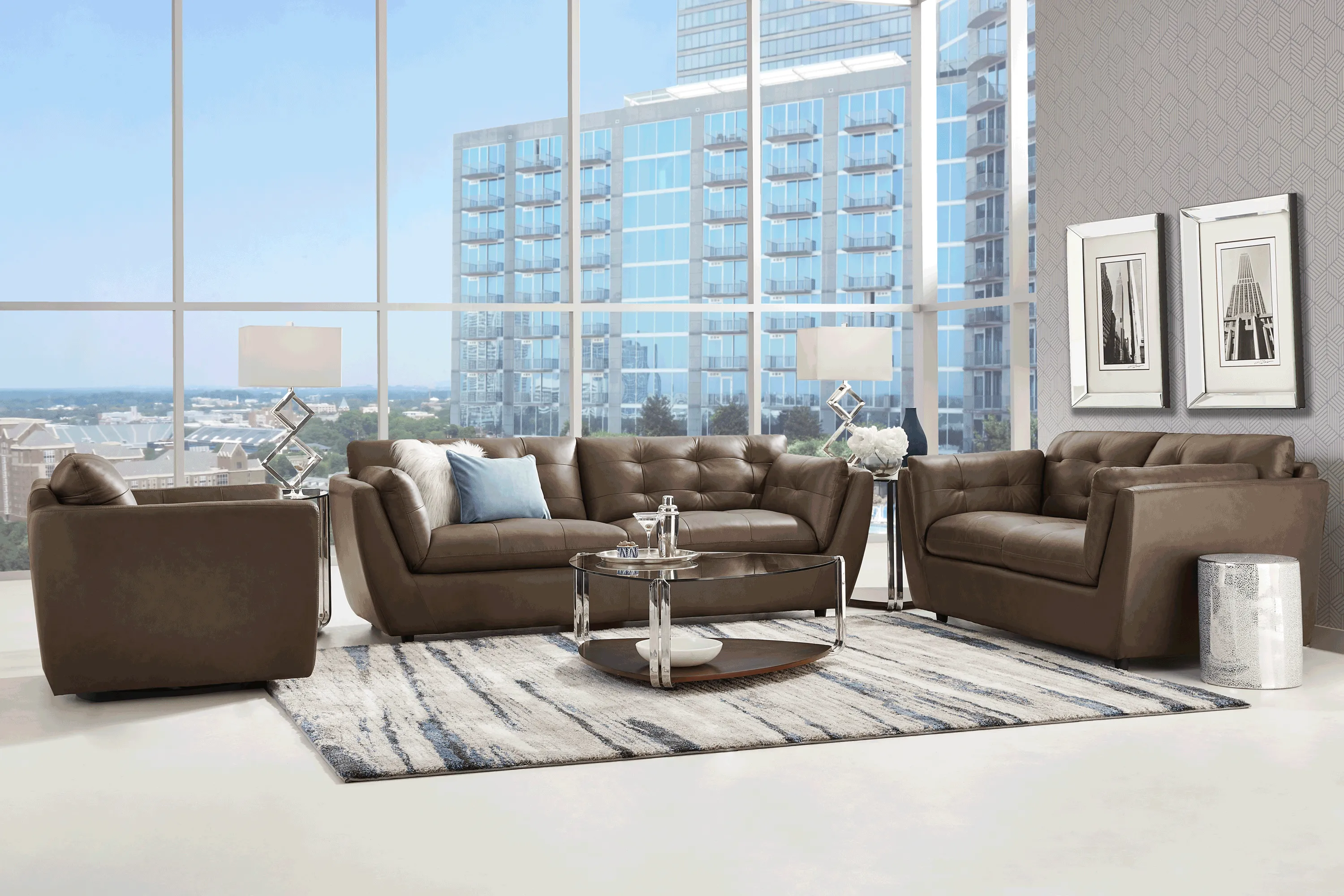 Aragon Brown Leather Swivel Chair - Thumbnail - Image 2