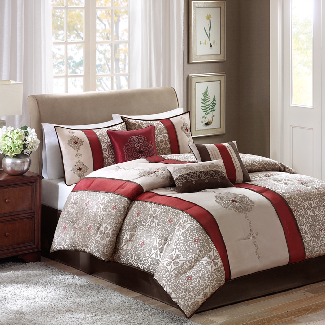 Aragonne Red 7 Pc Queen Comforter Set - Thumbnail - Image 2