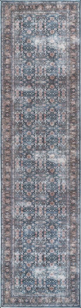 Arbelle Dark Blue 2'7 x 10' Machine Washable Rug - Thumbnail - Image 1