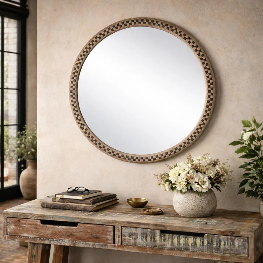 Arcanesys Brown Round Wall Mirror - Thumbnail - Image 3