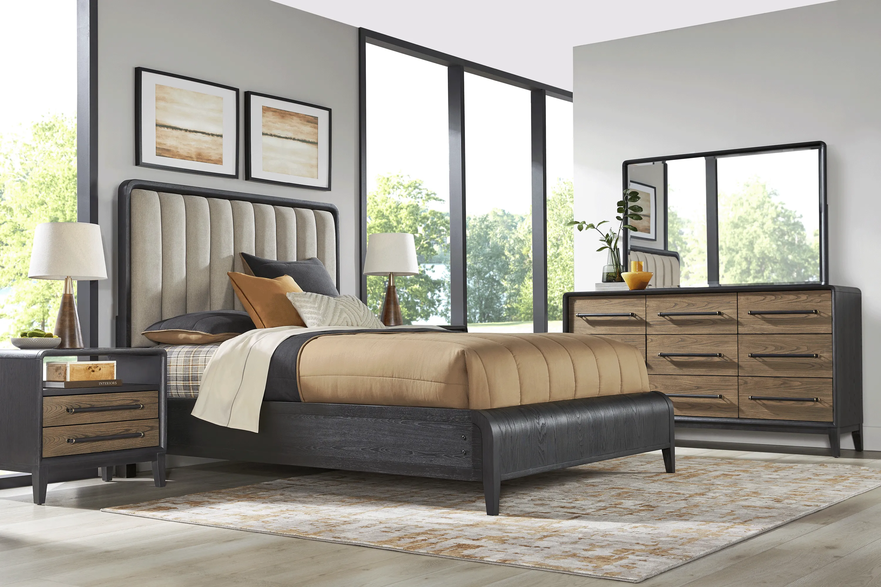 Archer Grove Black 7 Pc King Upholstered Bedroom - Thumbnail - Image 1