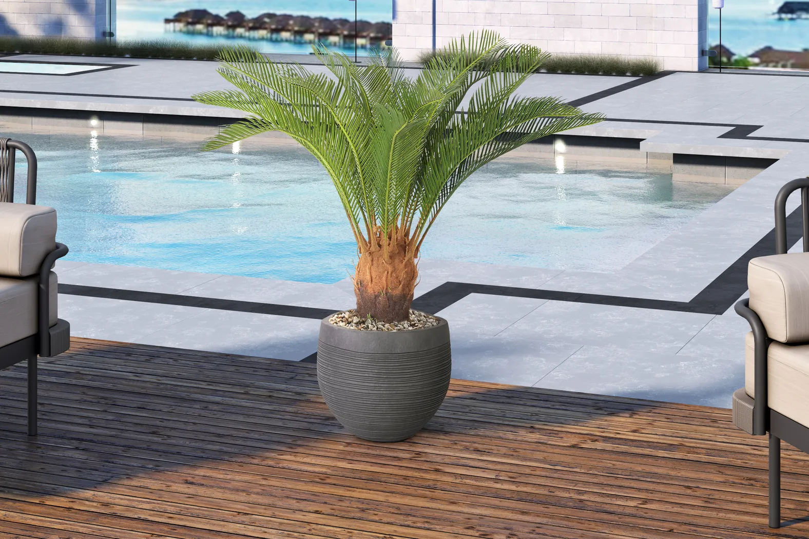 Ardena 40 in. UV Artificial Palm in Gray Planter - Thumbnail - Image 2