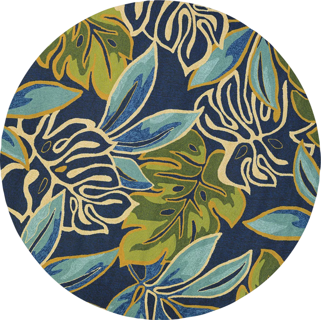 Areca Palms Blue 7'10 Round Indoor/Outdoor Rug - Thumbnail - Image 1