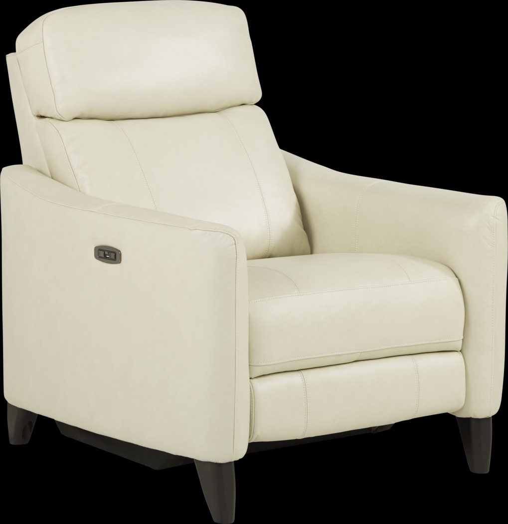 Arilio Beige Leather Dual Power Recliner - Thumbnail - Image 1