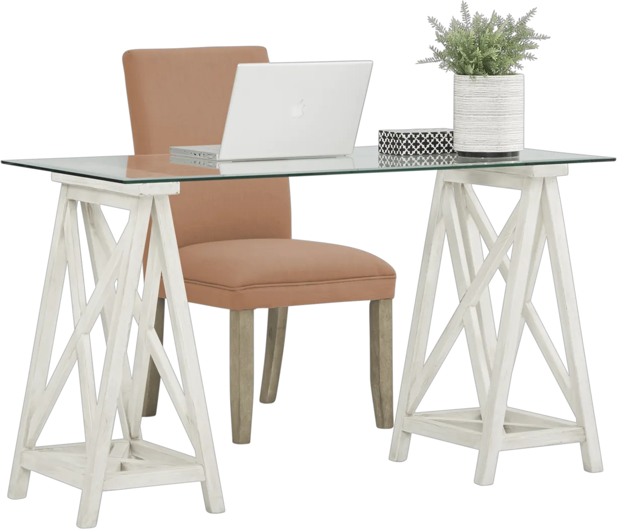 Arina White Desk and Tulip Orange Chair - Thumbnail - Image 1