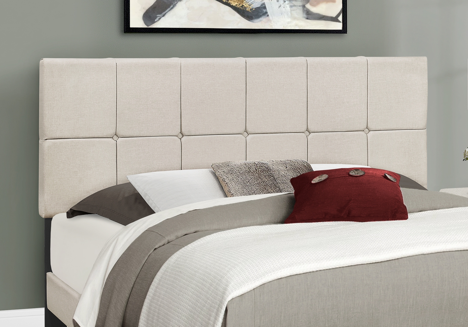 Aripeka Beige Queen Upholstered Bed - Thumbnail - Image 2