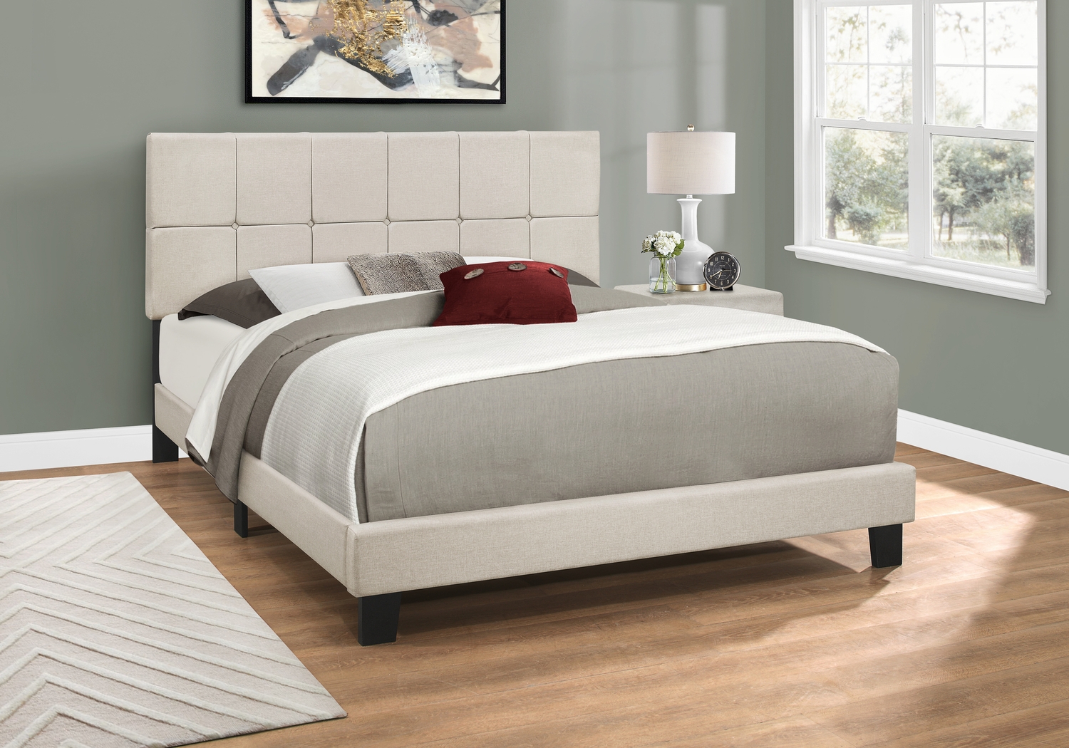 Aripeka Beige Queen Upholstered Bed - Thumbnail - Image 3