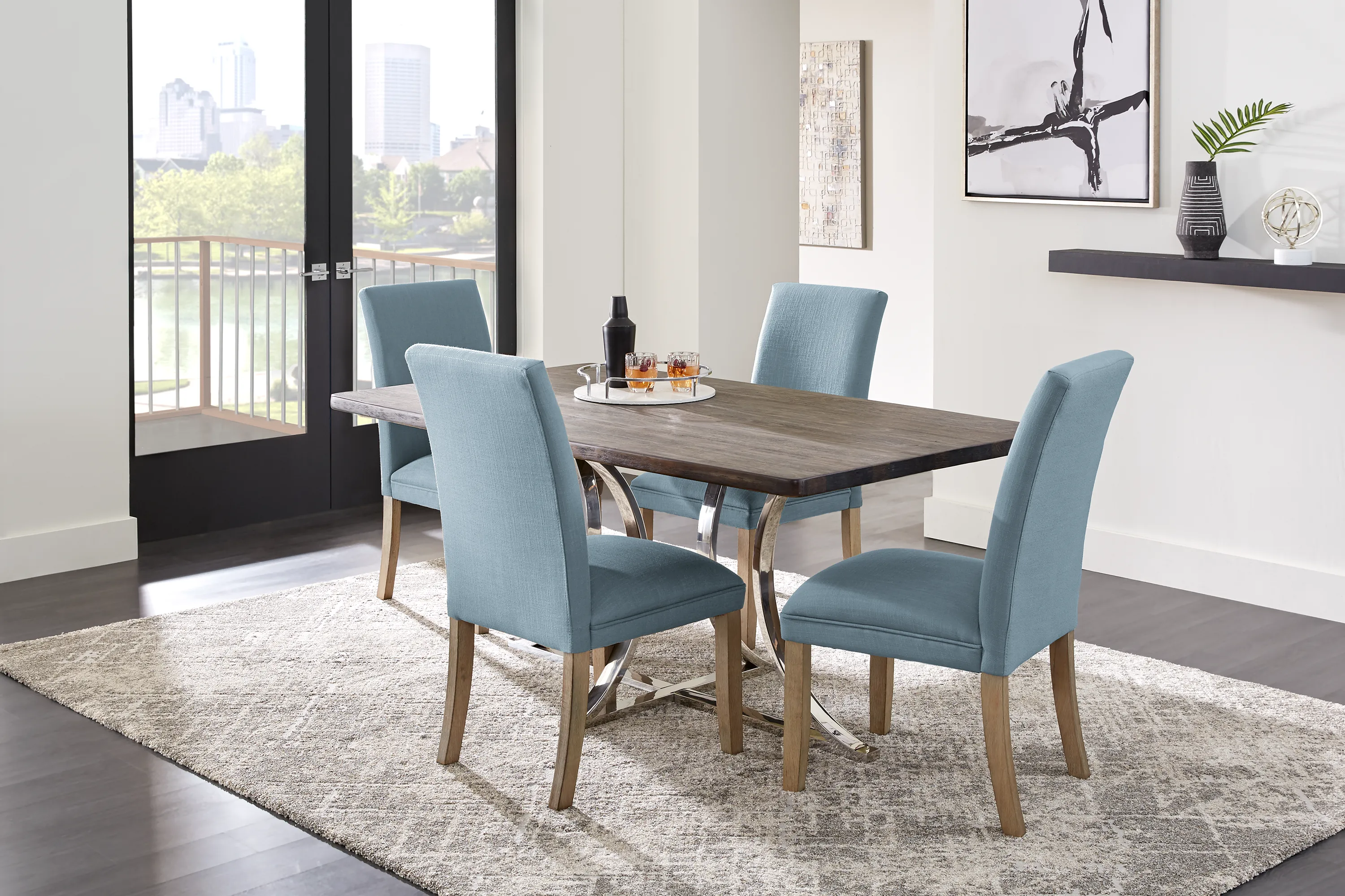 Arland Dark Brown 5 Pc Rectangle Dining Room with Blue Chairs - Thumbnail - Image 1