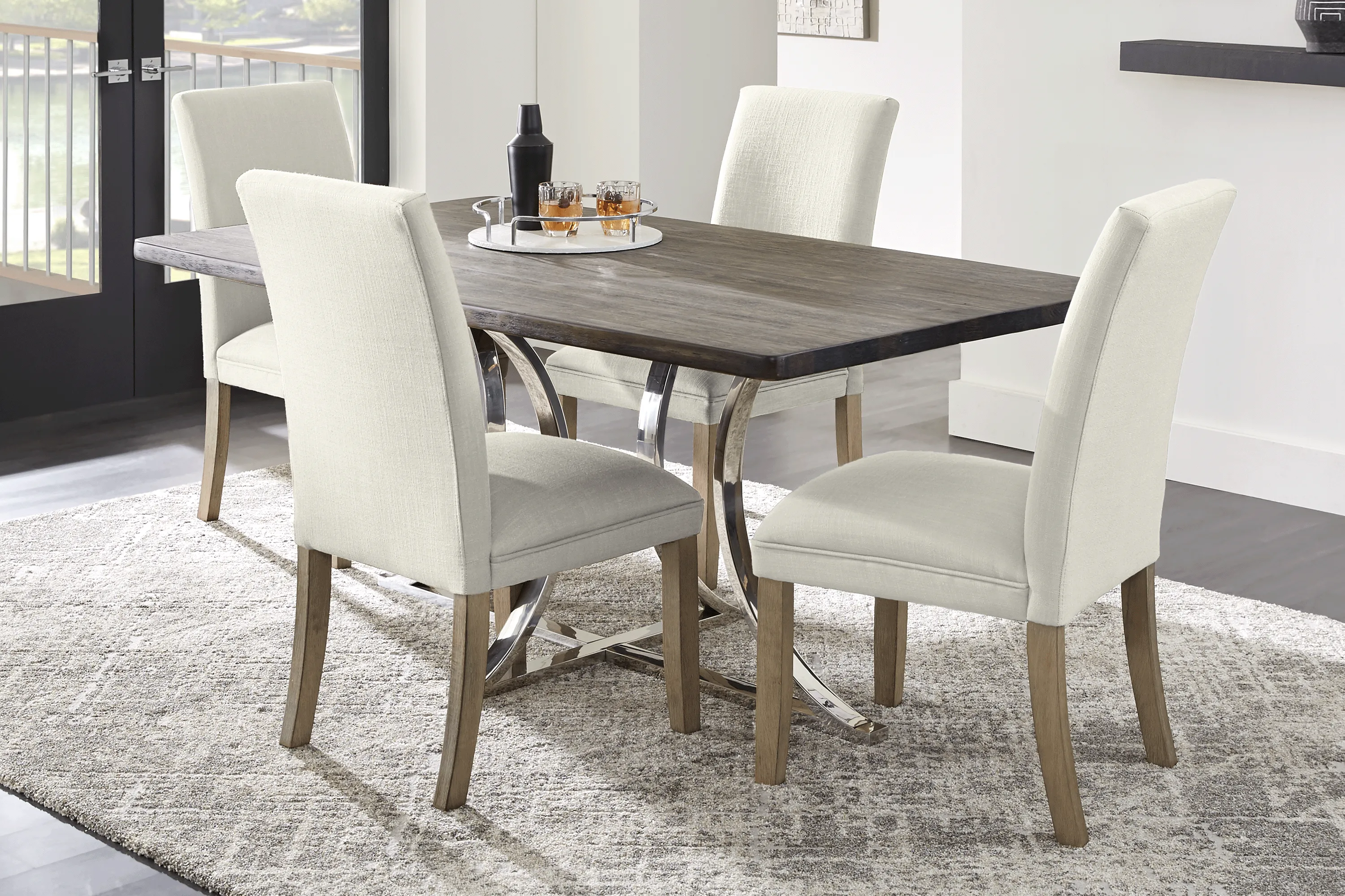 Arland Dark Brown 5 Pc Rectangle Dining Room with White Chairs - Thumbnail - Image 1