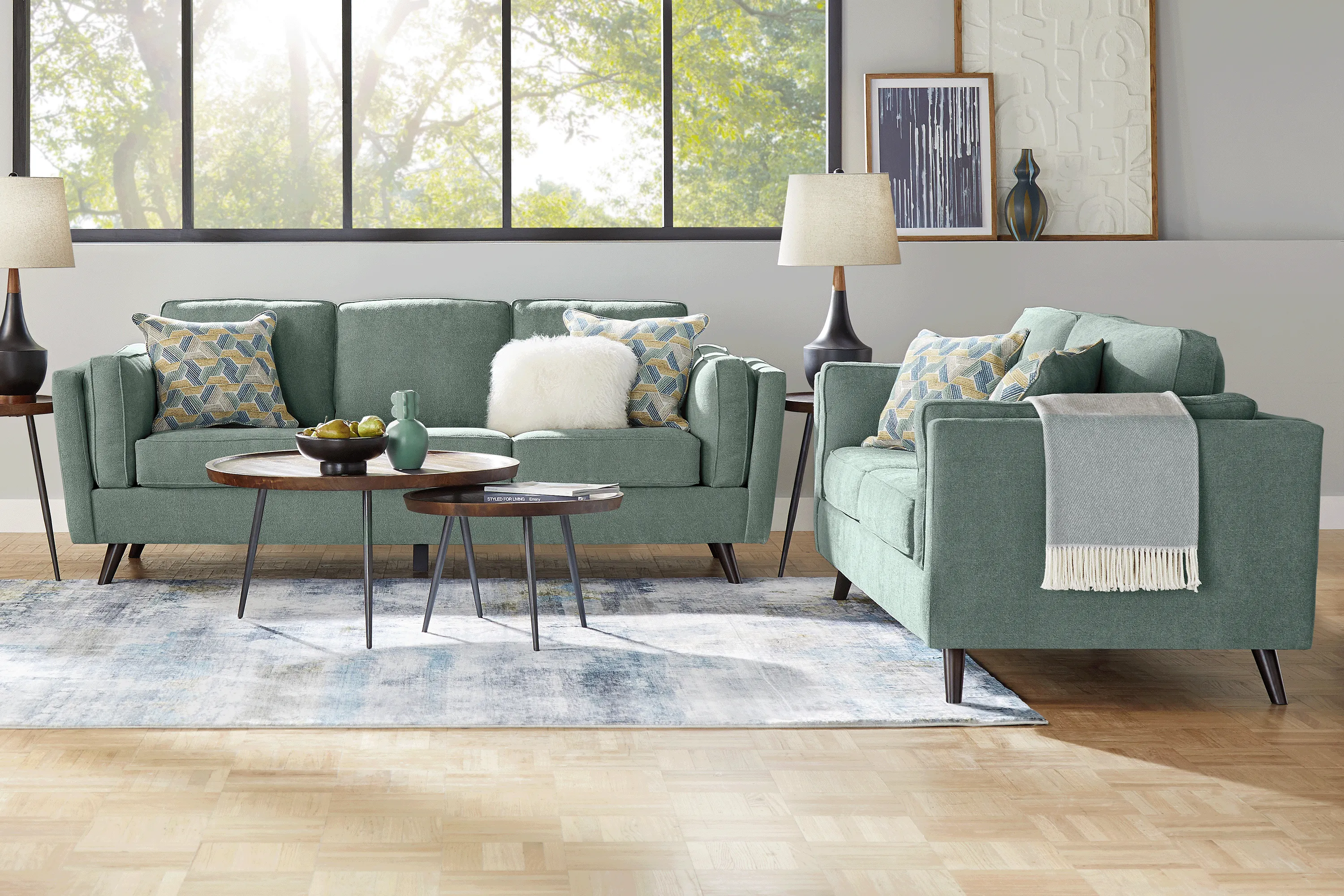 Arlington Seafoam 7 Pc Living Room with Gel Foam Sleeper Sofa - Thumbnail - Image 1