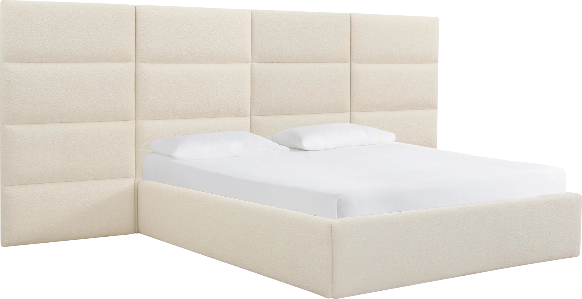 Arliss Cream Boucle King Bed with Wings - Thumbnail - Image 1