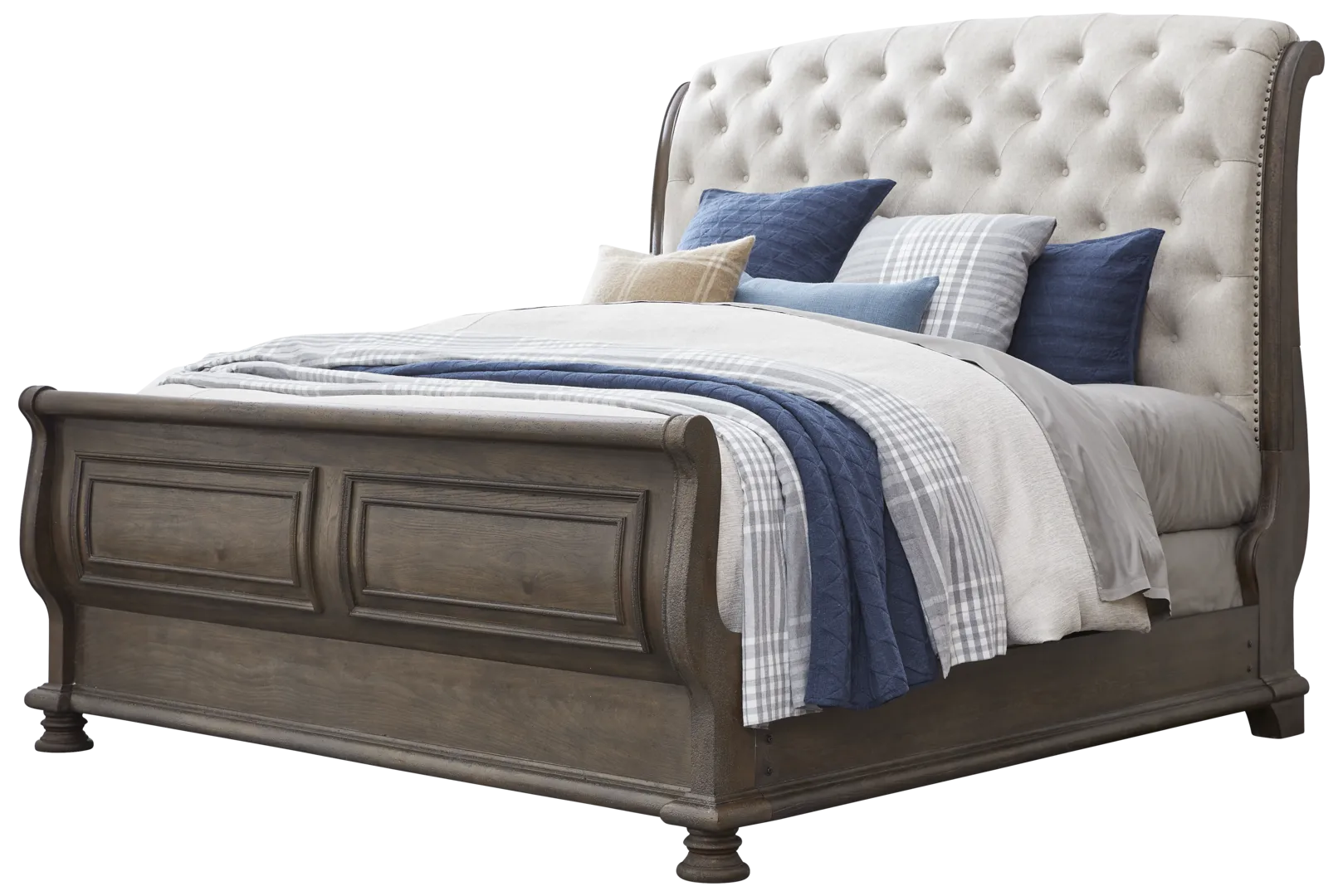 dark brown 3 pc queen upholstered bed