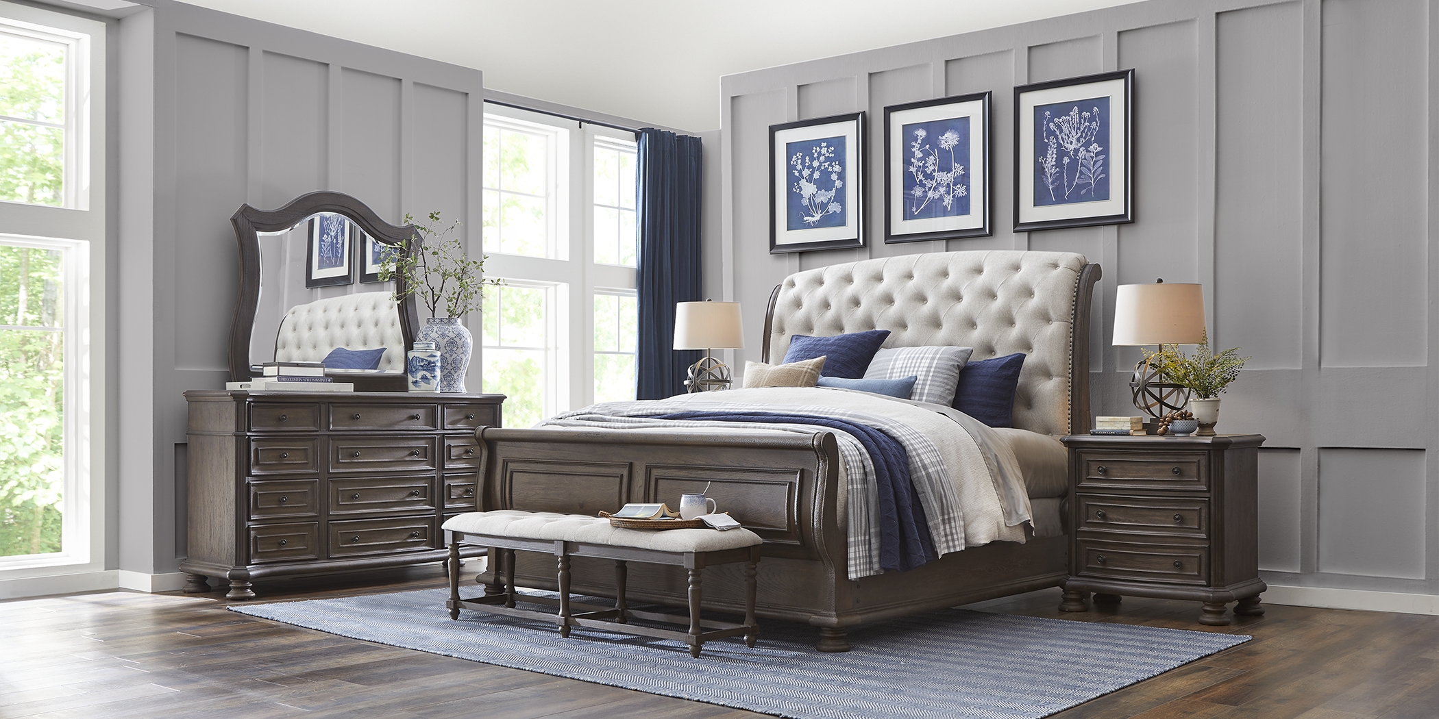 Armitage Dark Brown 7 Pc Queen Upholstered Bedroom - Thumbnail - Image 2