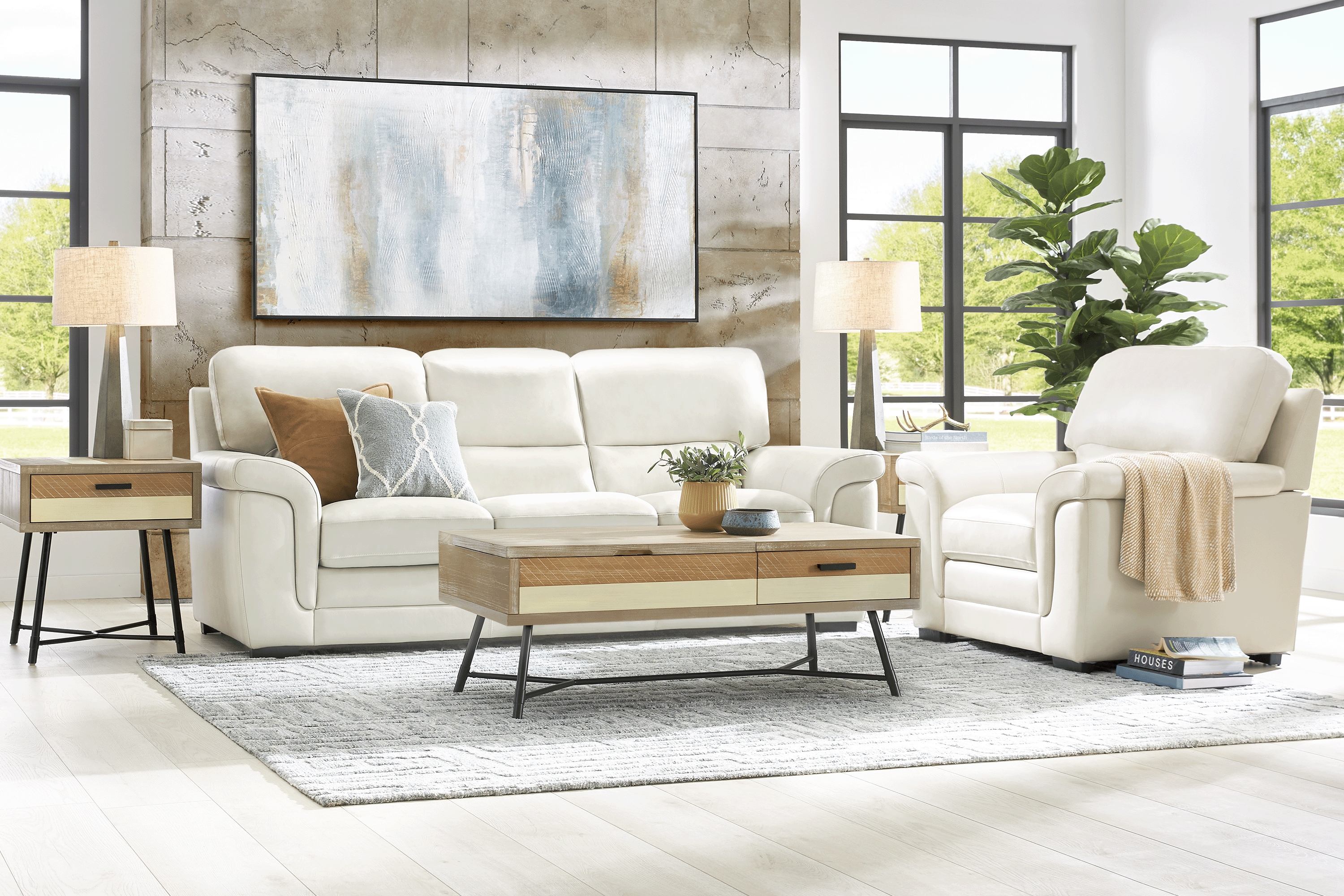 Ashbury Place Stone Leather 7 Pc Living Room with Sleeper Sofa - Thumbnail - Image 1