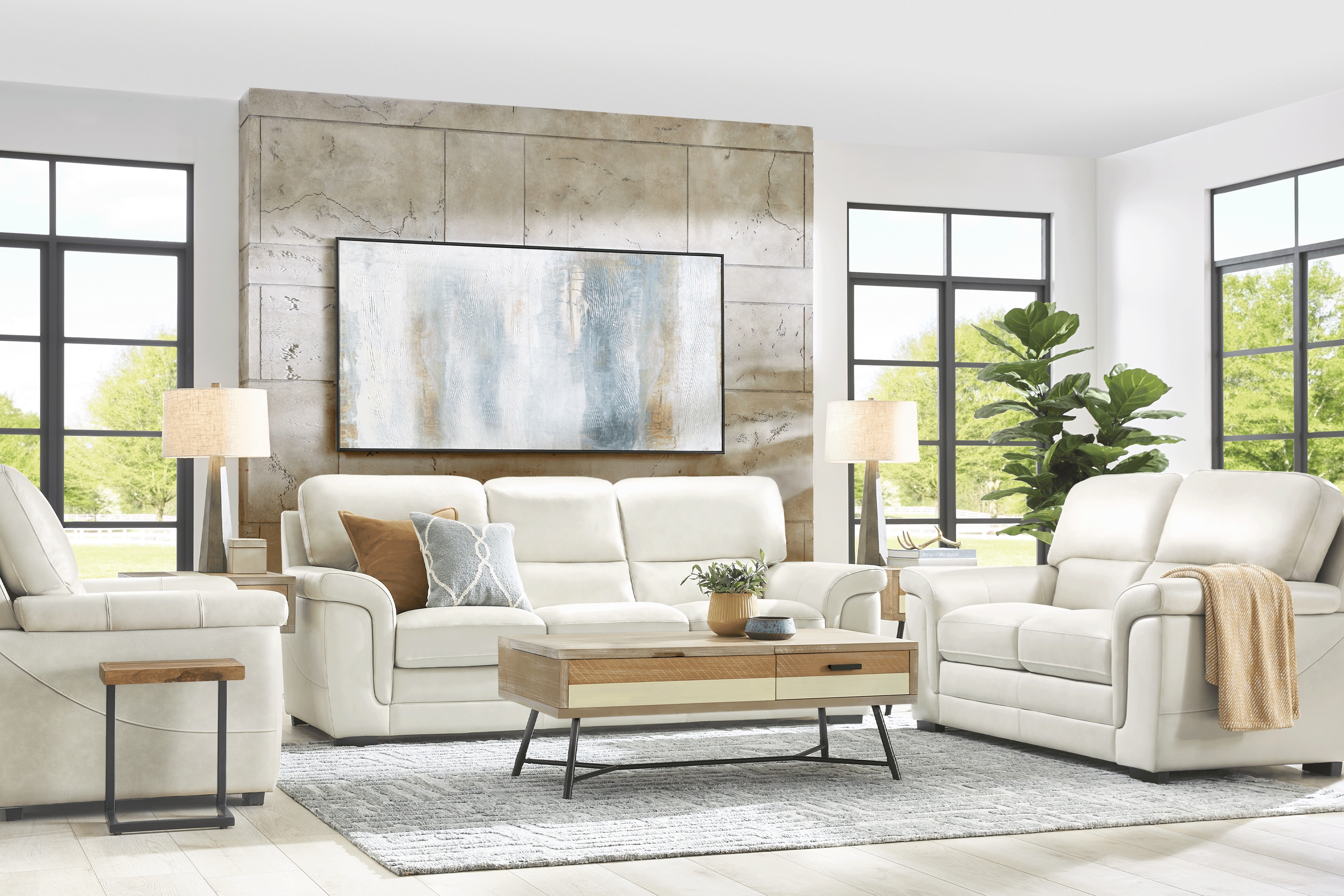 Ashbury Place Stone Leather 5 Pc Living Room - Thumbnail - Image 1