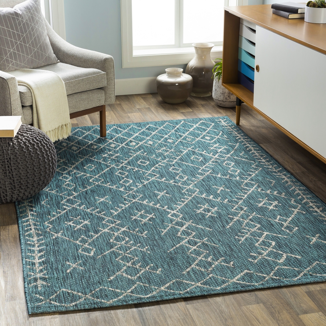 Ashlyn Teal 7'10 x 10'3 Indoor Outdoor Rug - Thumbnail - Image 2