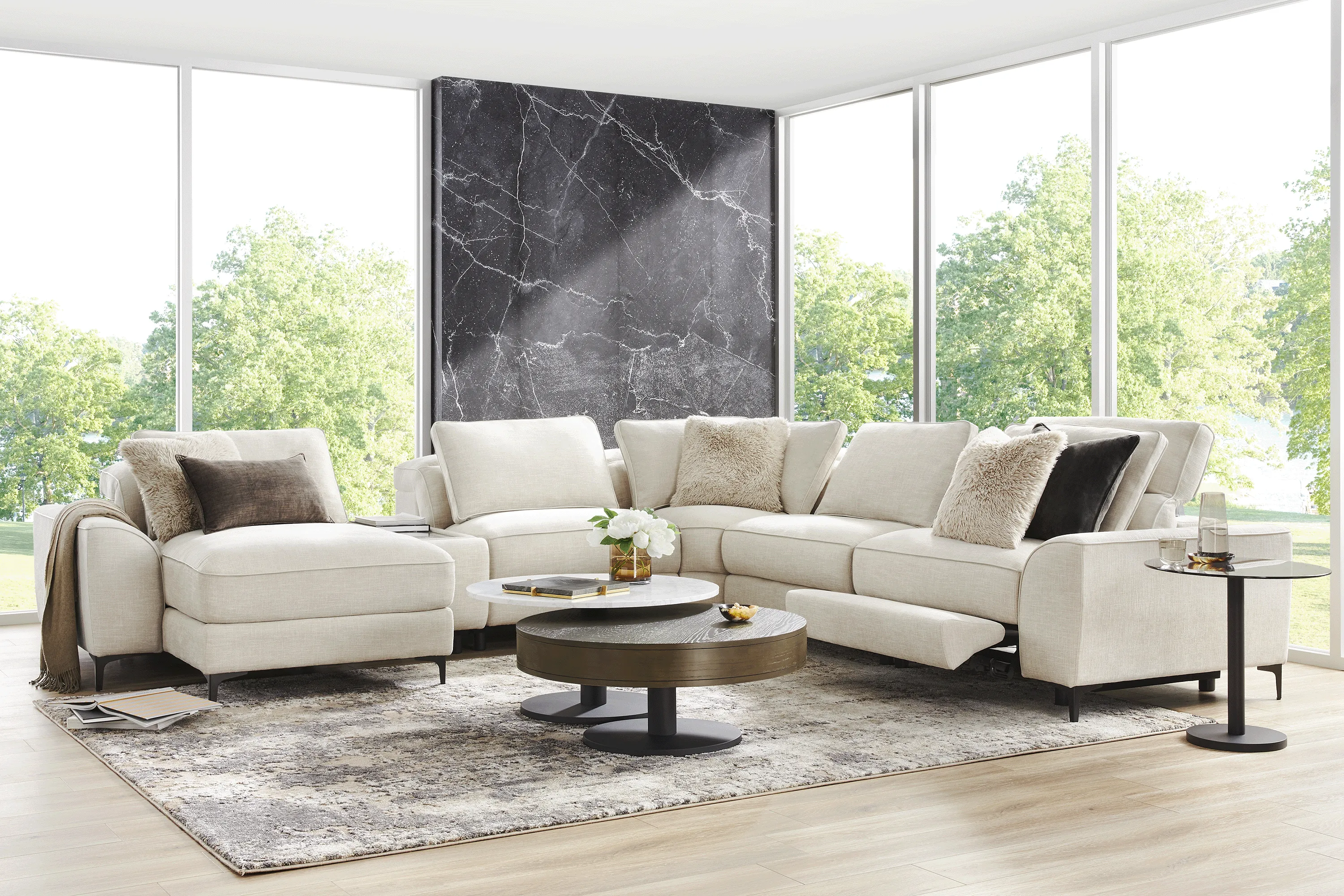 Aspen Sand 6 Pc Dual Power Reclining Sectional with Media Console - Thumbnail - Image 2