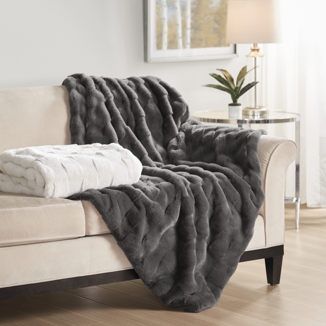 Aspermont Dark Gray Throw Blanket - Thumbnail - Image 2