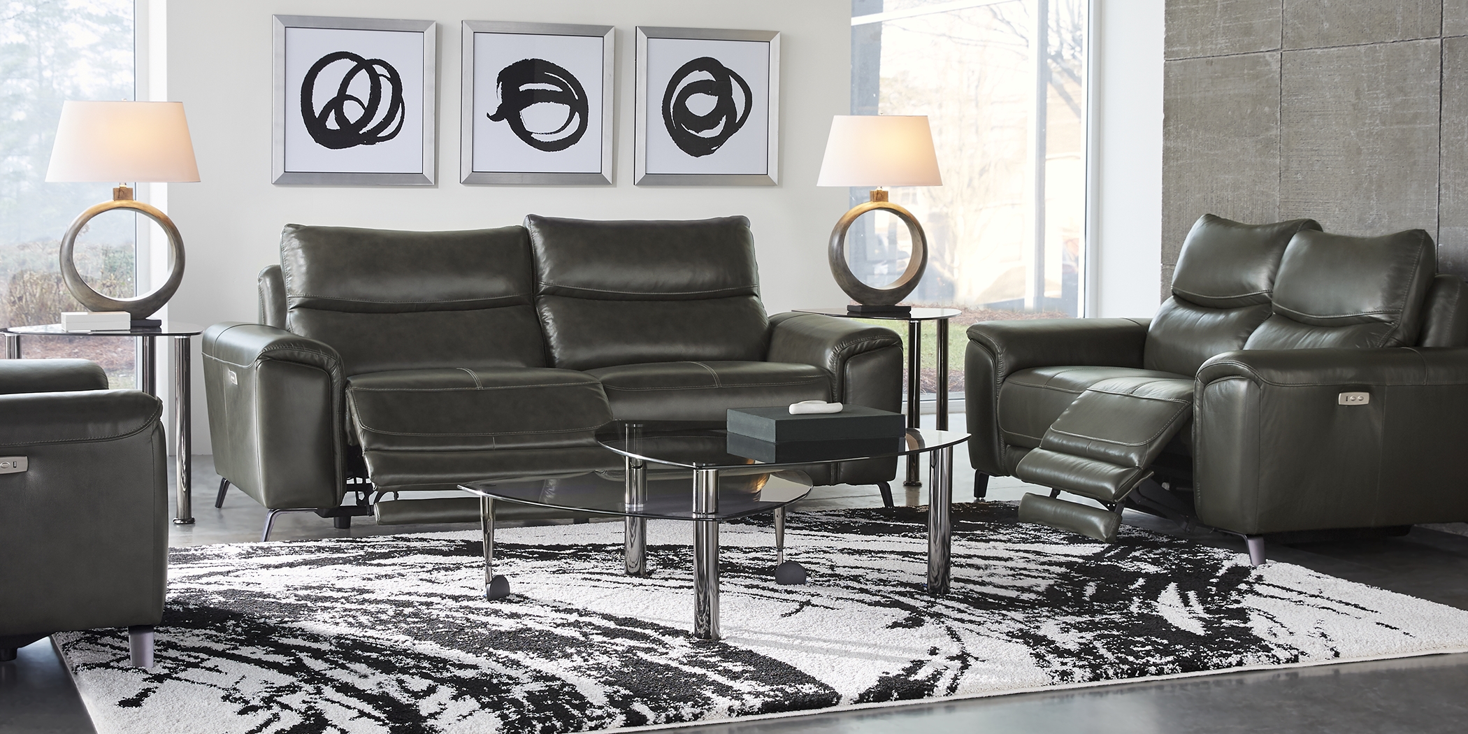 Astoria Heights Gray Leather 5 Pc Power Reclining Living Room - Thumbnail - Image 1