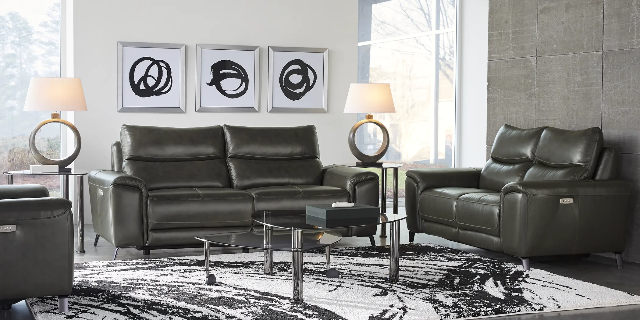 Astoria Heights Gray Leather 5 Pc Power Reclining Living Room - Thumbnail - Image 1