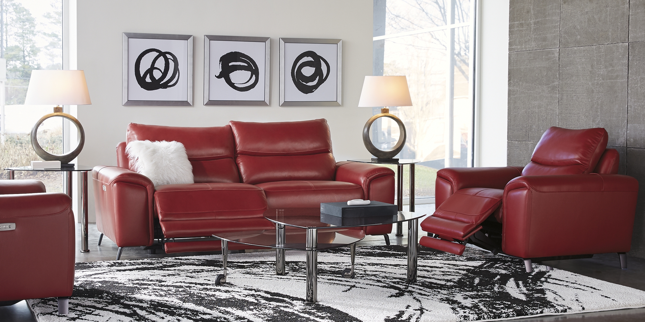 Astoria Heights Red Leather 5 Pc Power Reclining Living Room - Thumbnail - Image 1