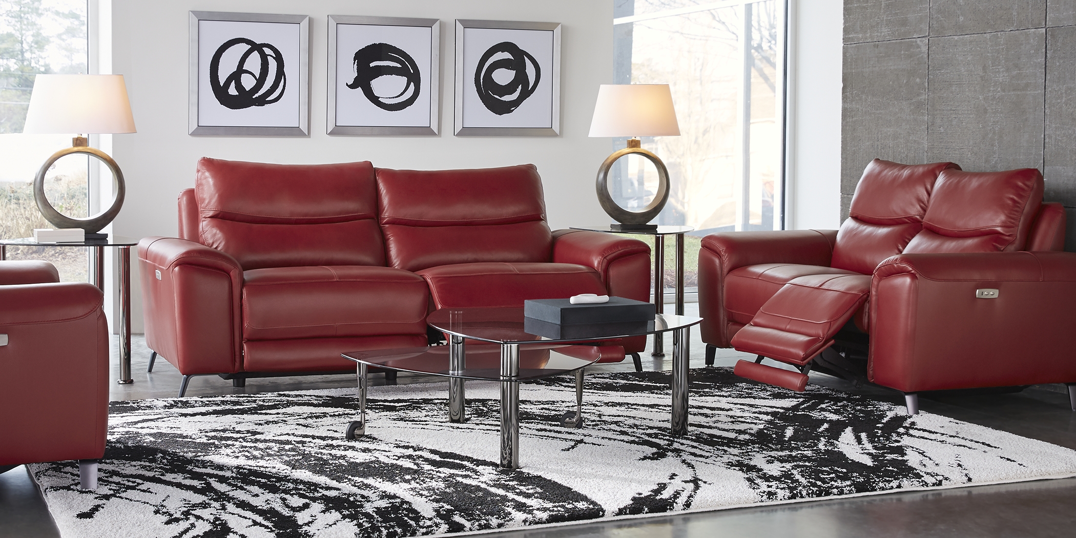 Astoria Heights Red Leather 5 Pc Power Reclining Living Room - Thumbnail - Image 1