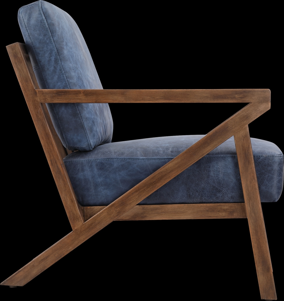 Atwell Blue Leather Accent Chair - Thumbnail - Image 2