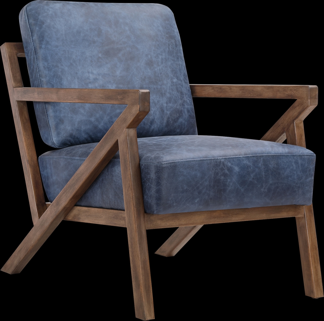 Atwell Blue Leather Accent Chair - Thumbnail - Image 1