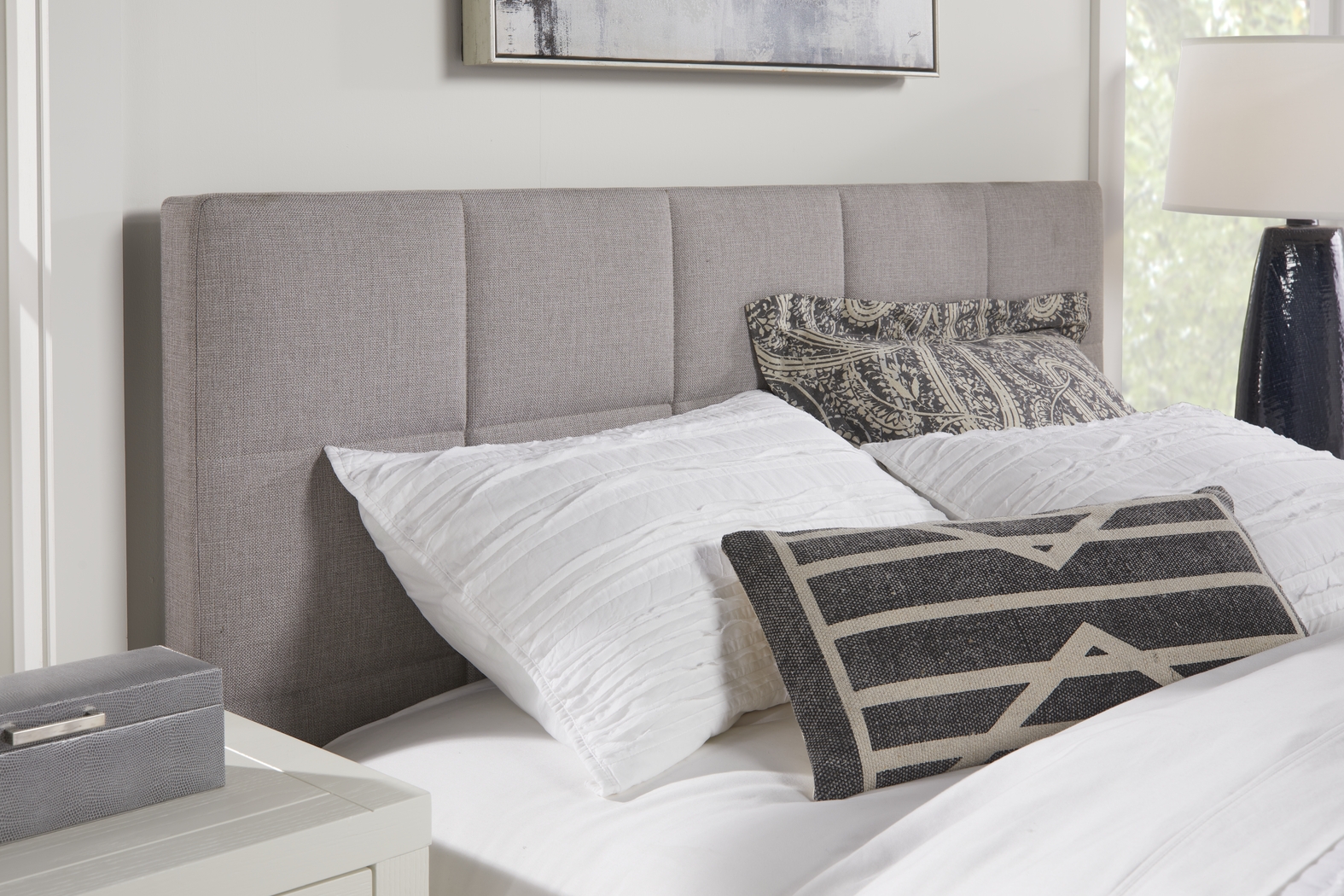 Aubrielle Sand 3 Pc Queen Square Upholstered Bed - Thumbnail - Image 2