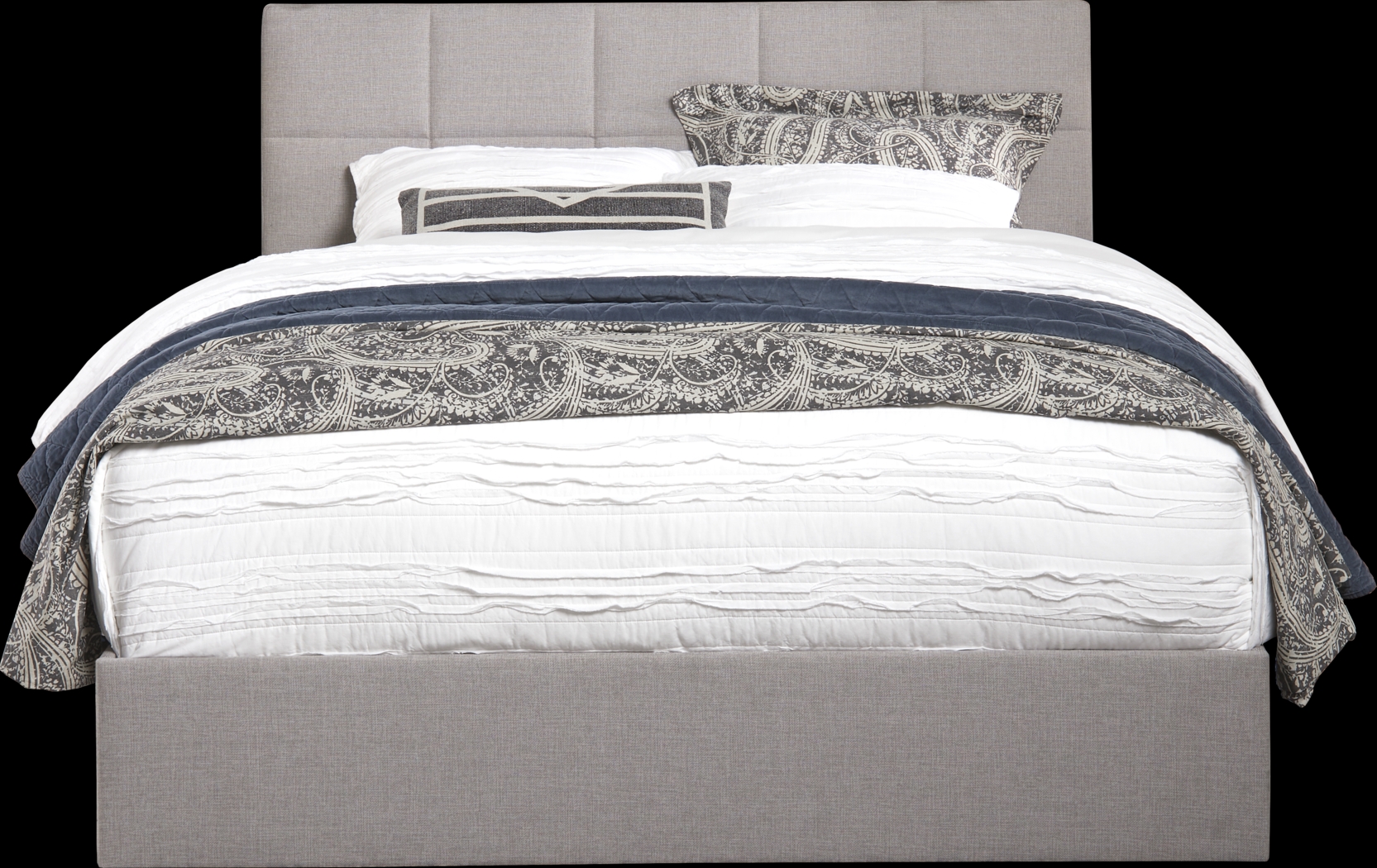 Aubrielle Sand 3 Pc Queen Square Upholstered Bed - Thumbnail - Image 1