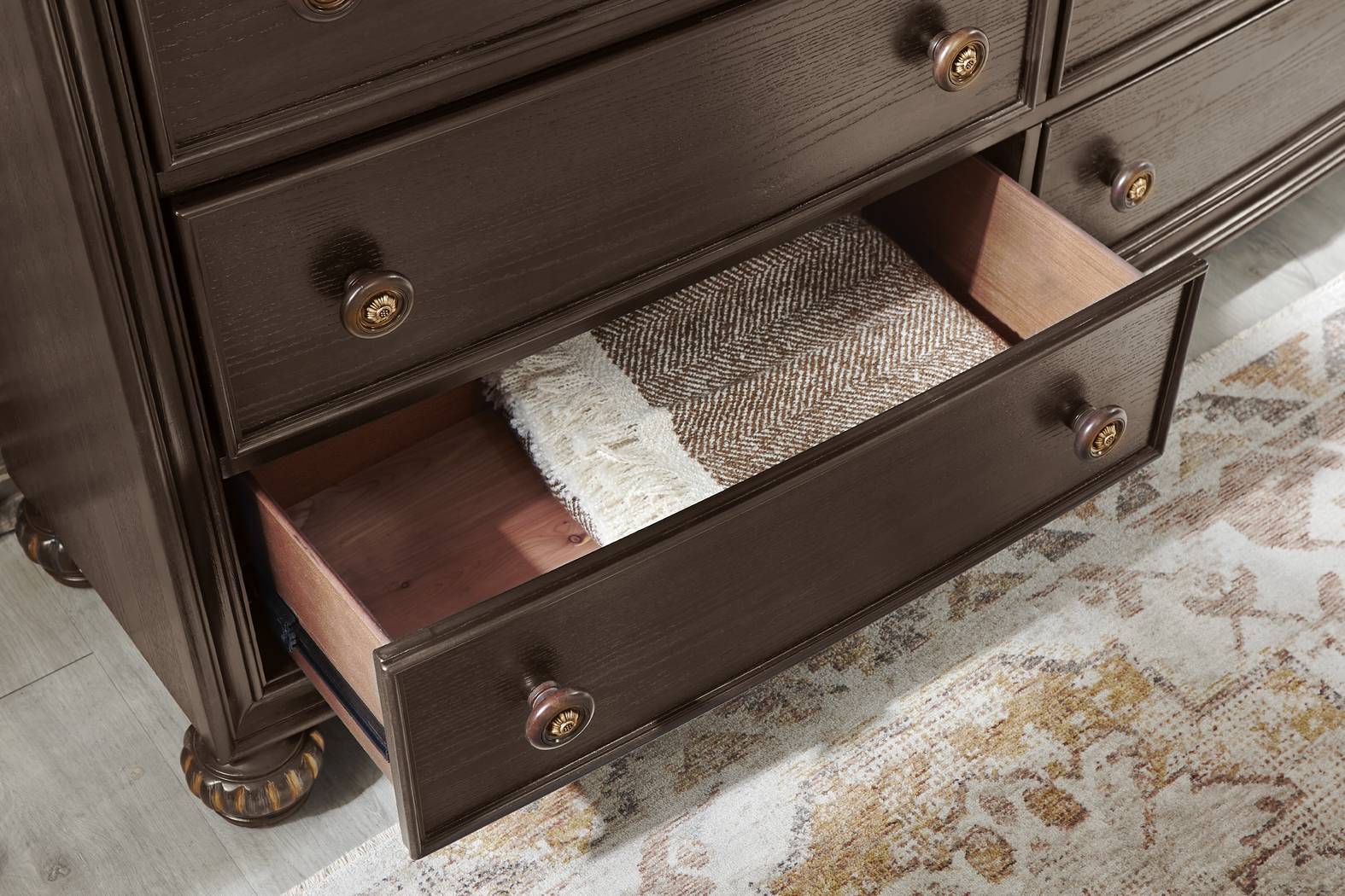 Augustine Brown 7 Pc Queen Arched Panel Bedroom - Thumbnail - Image 5