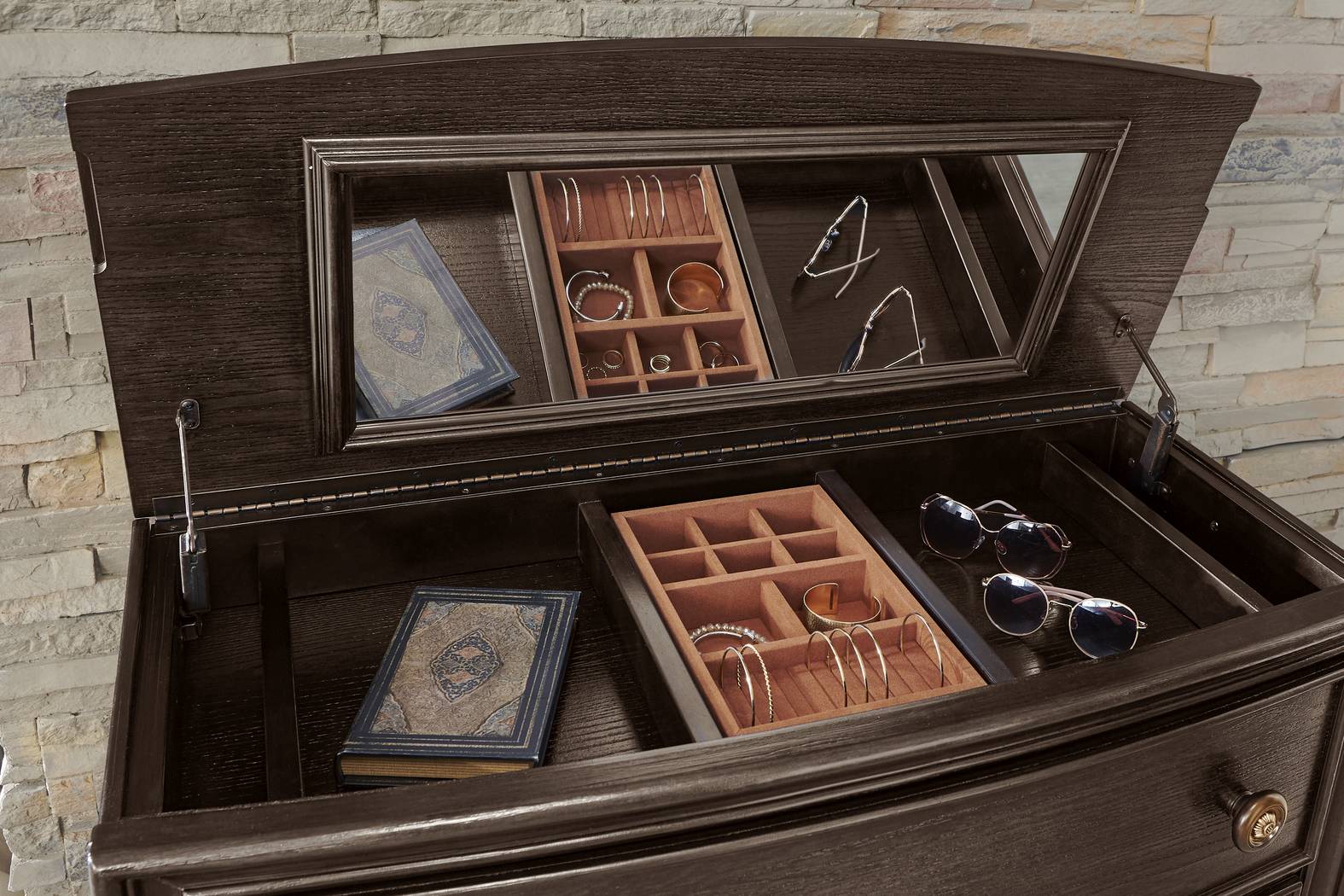 Augustine Brown 5 Pc King Arched Panel Bedroom - Thumbnail - Image 5