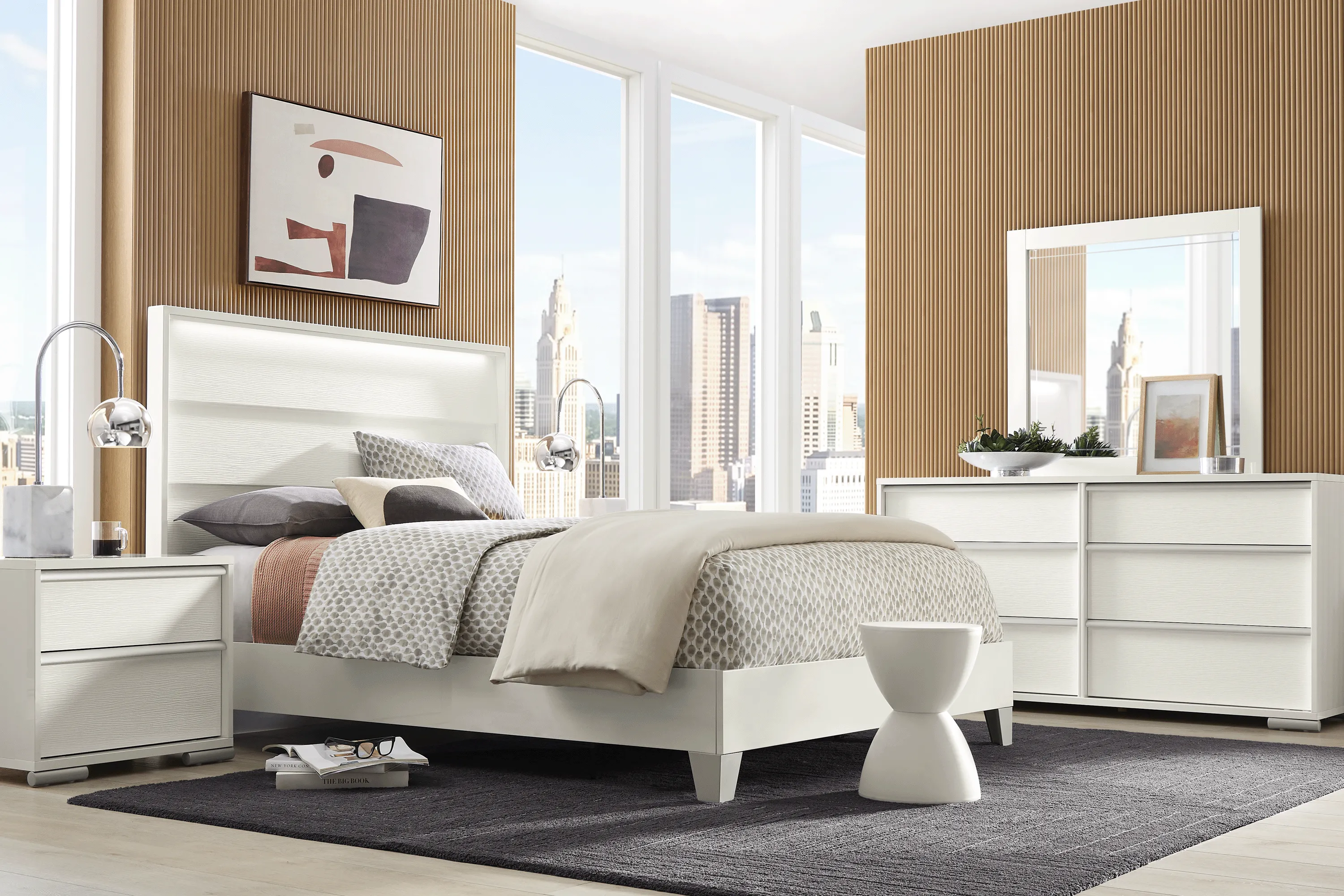 Auralight White 7 Pc King Panel Bedroom - Thumbnail - Image 1