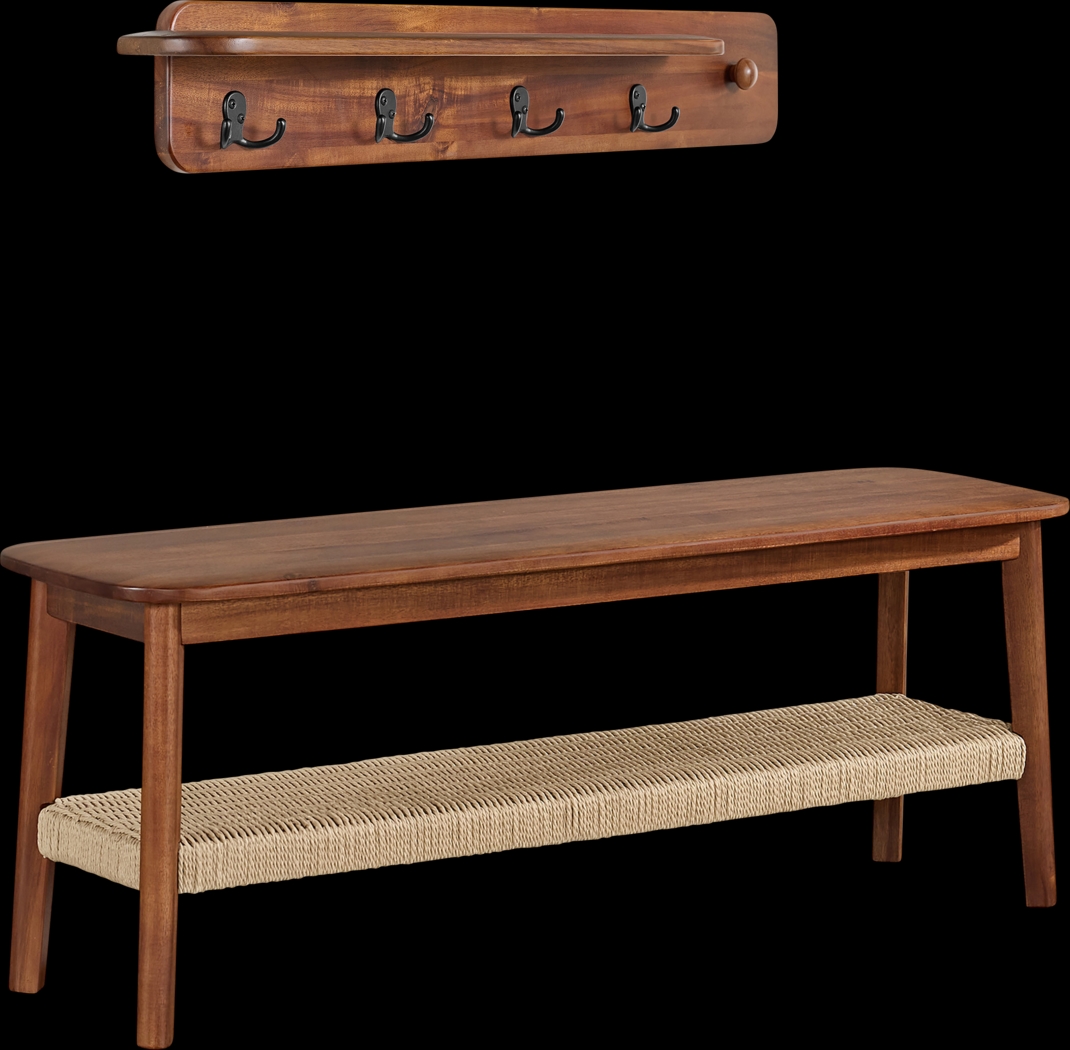 Aureli Brown Bench and Coat Hook, Set of 2 - Thumbnail - Image 1