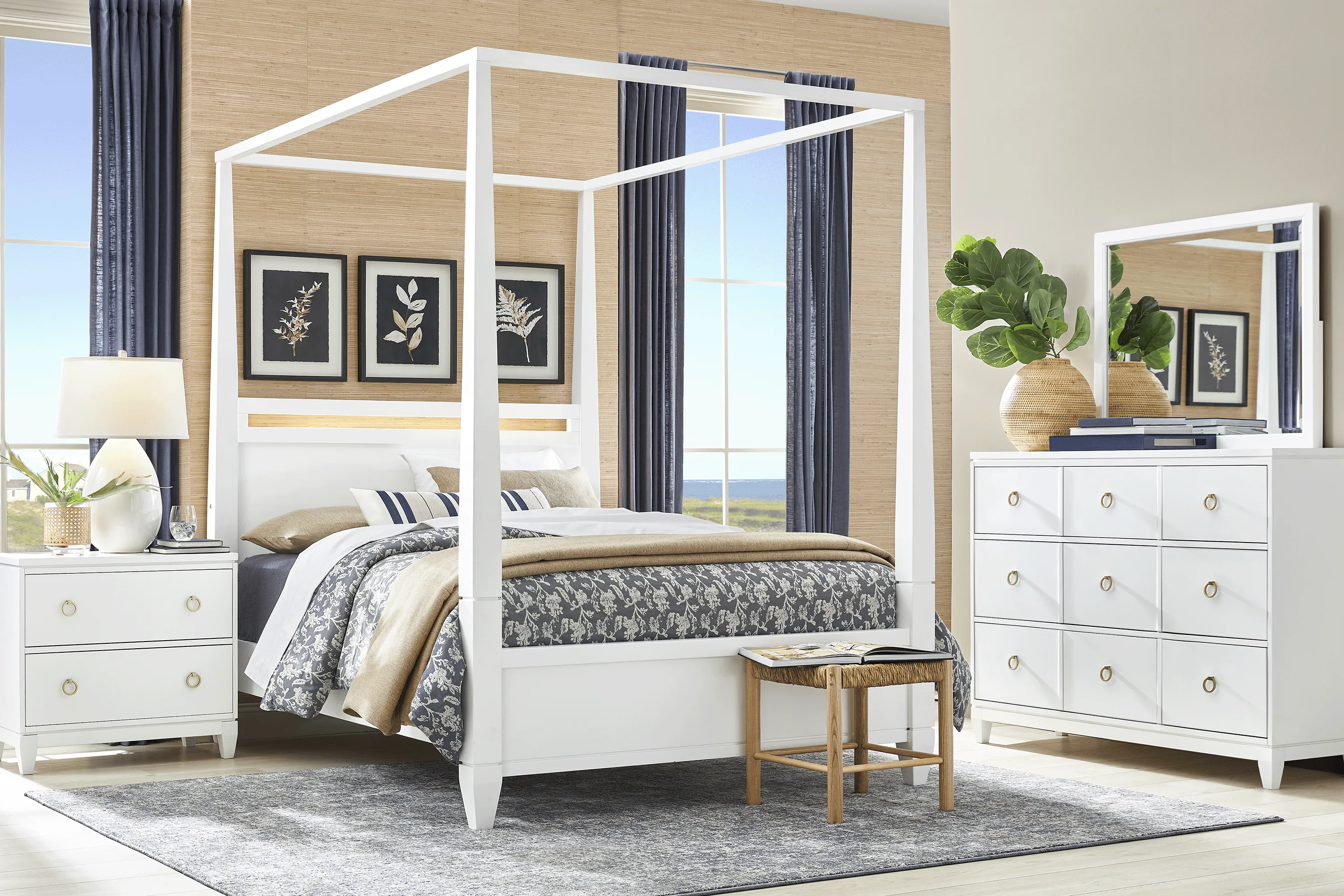 Aurora Heights White 5 Pc Queen Canopy Bedroom - Thumbnail - Image 1