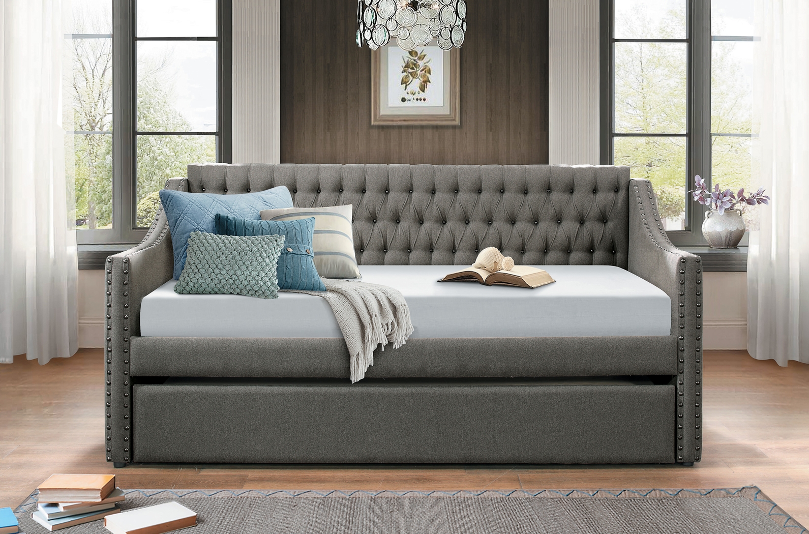 Ava Hill Dark Gray Daybed with Trundle - Thumbnail - Image 3