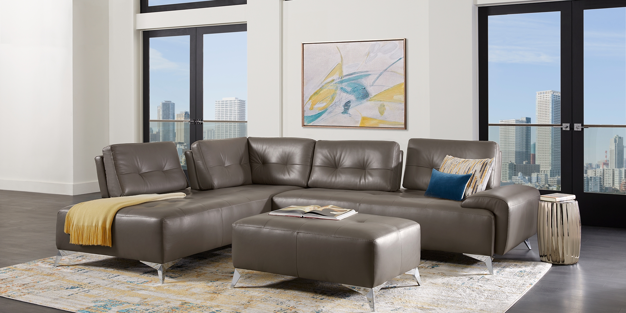Avellino Gray Leather 2 Pc Sectional - Thumbnail - Image 2