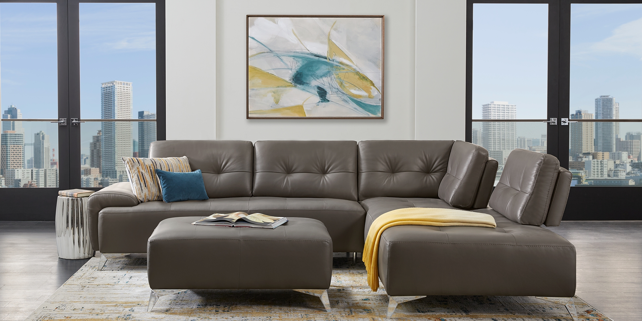 Avellino Gray Leather 2 Pc Sectional - Thumbnail - Image 3