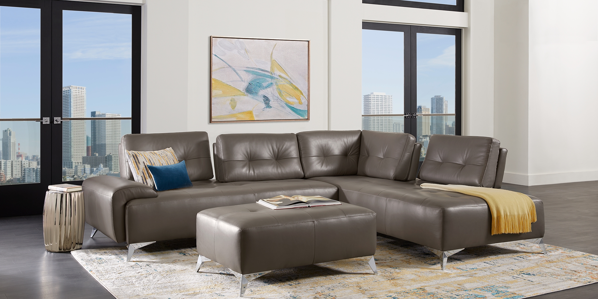 Avellino Gray Leather 2 Pc Sectional - Thumbnail - Image 2