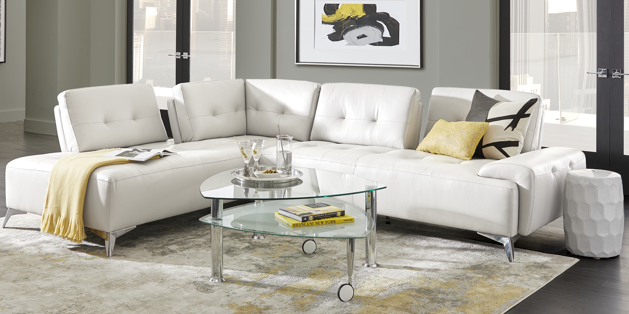Avellino White Leather 2 Pc Sectional - Thumbnail - Image 2