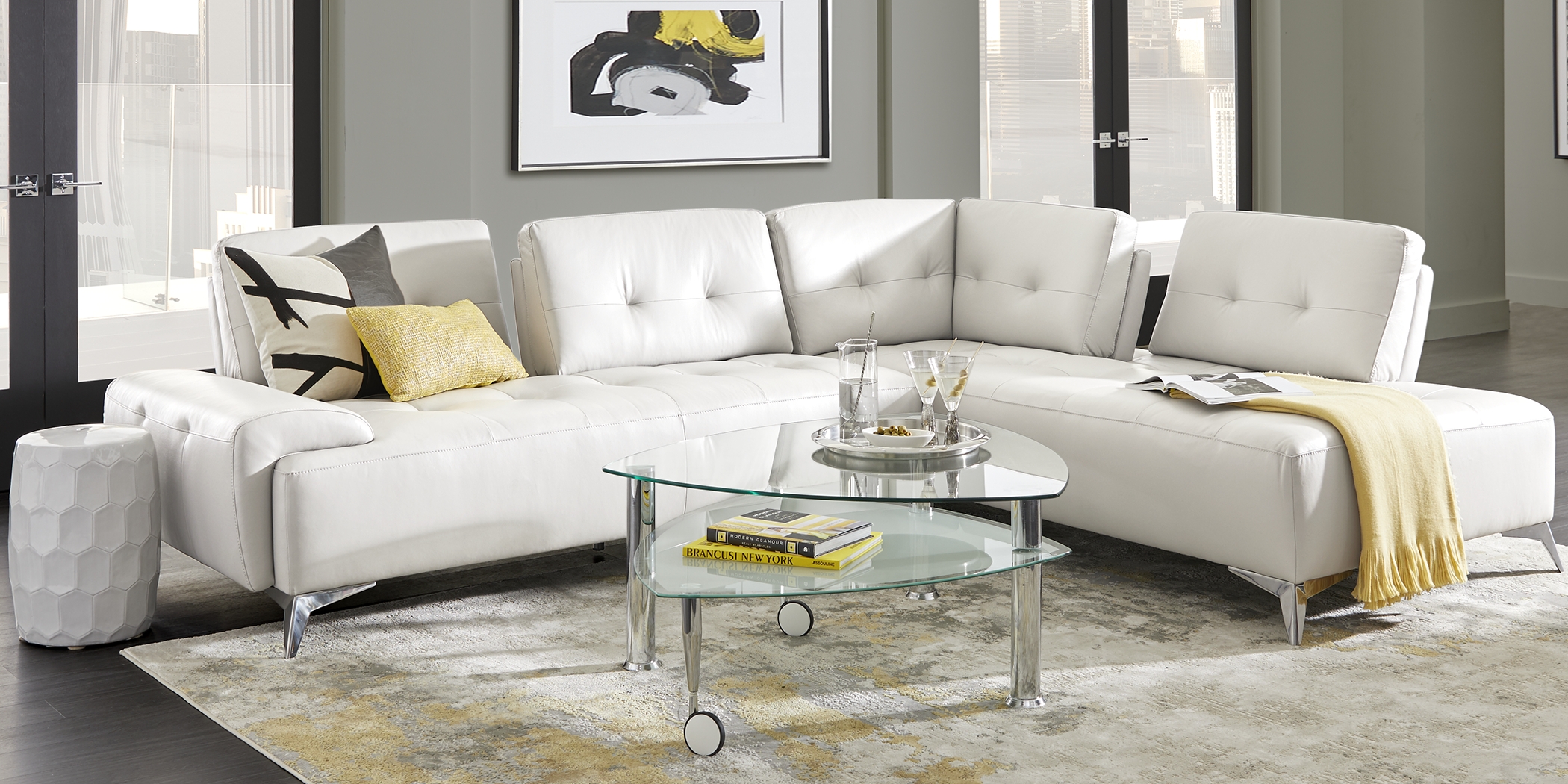 Avellino White Leather 2 Pc Sectional - Thumbnail - Image 2