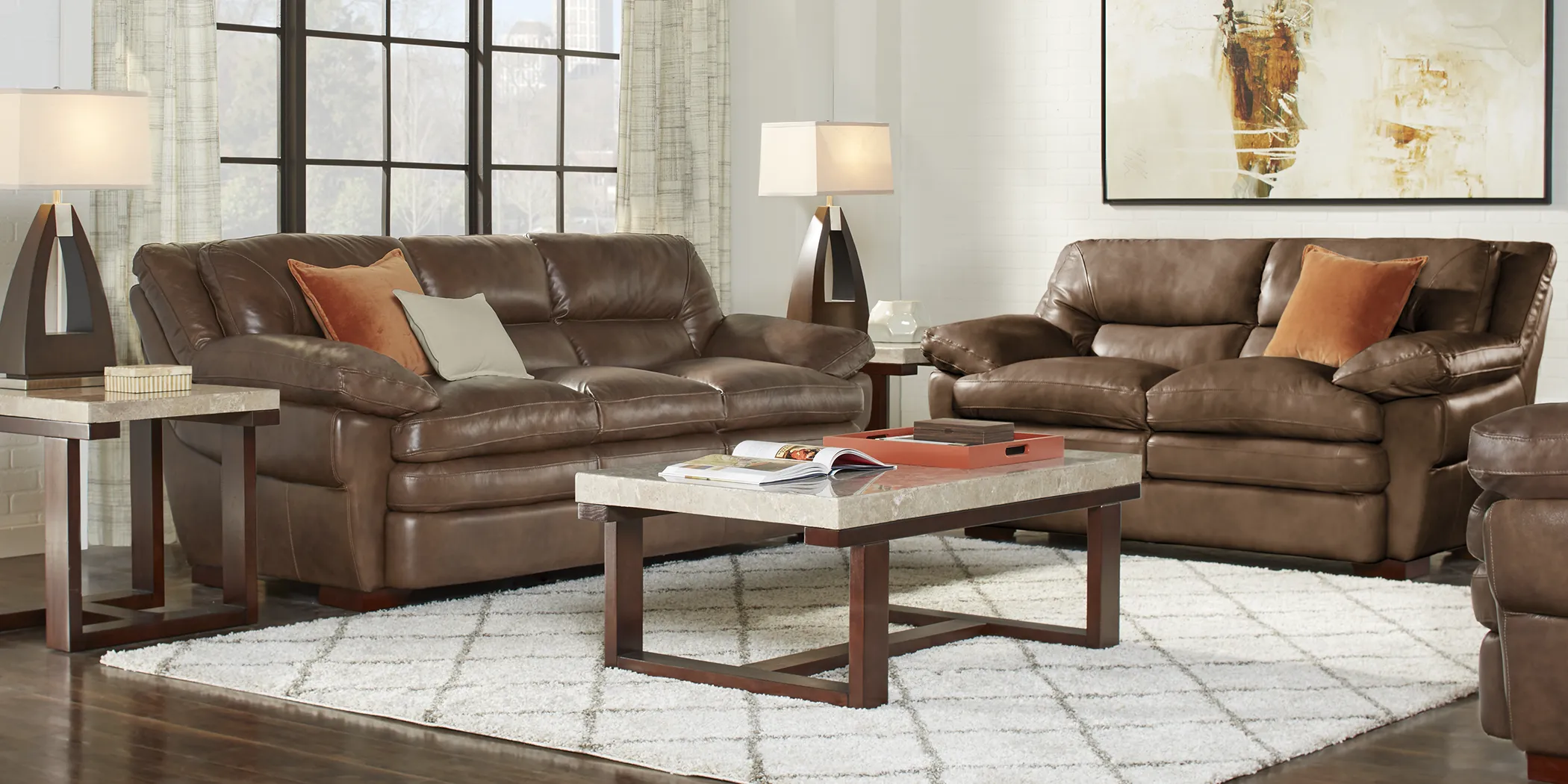 Aventino Tobacco Leather 3 Pc Living Room - Thumbnail - Image 1