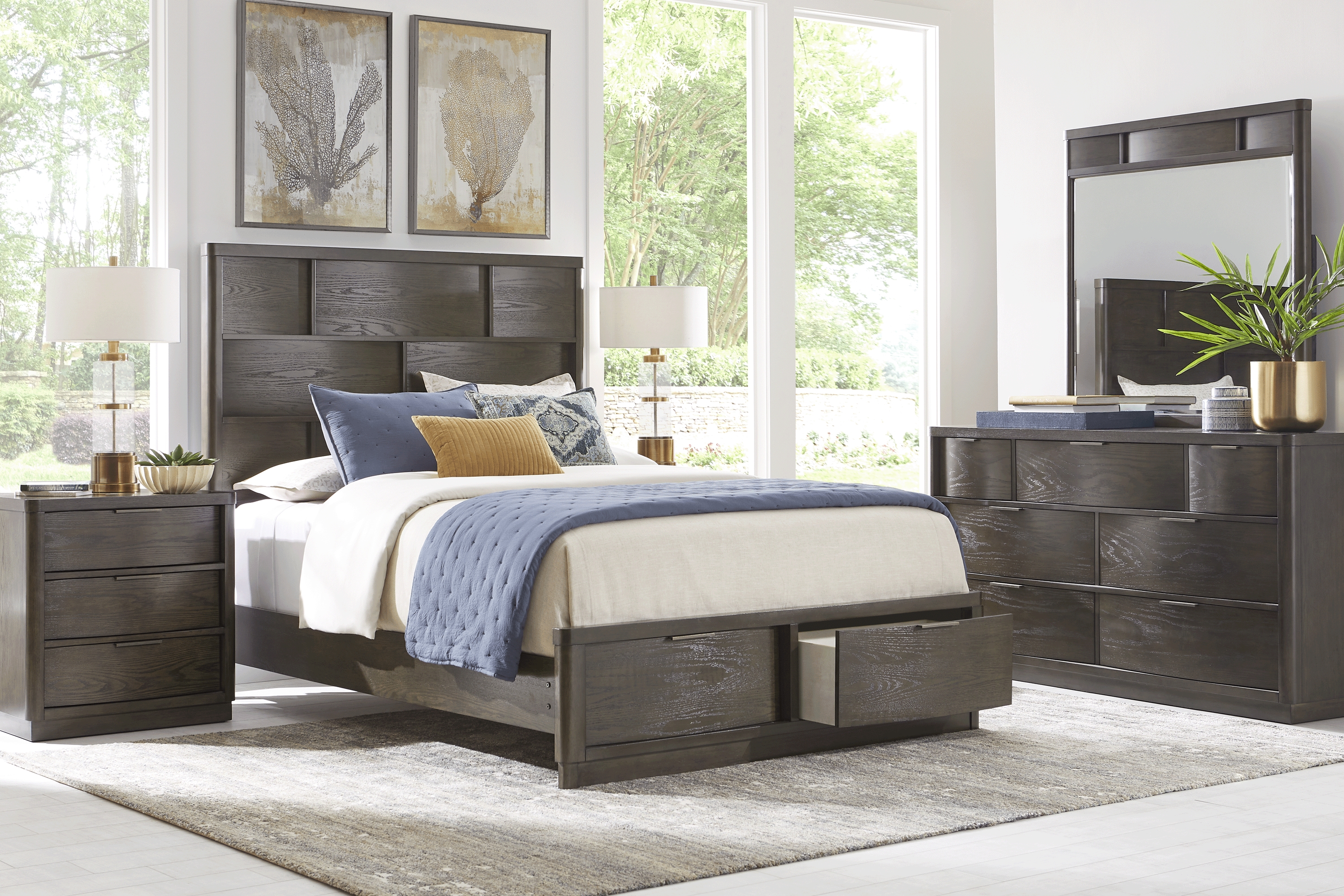 Avona Place Brown 7 Pc King Panel Bedroom with Storage - Thumbnail - Image 1